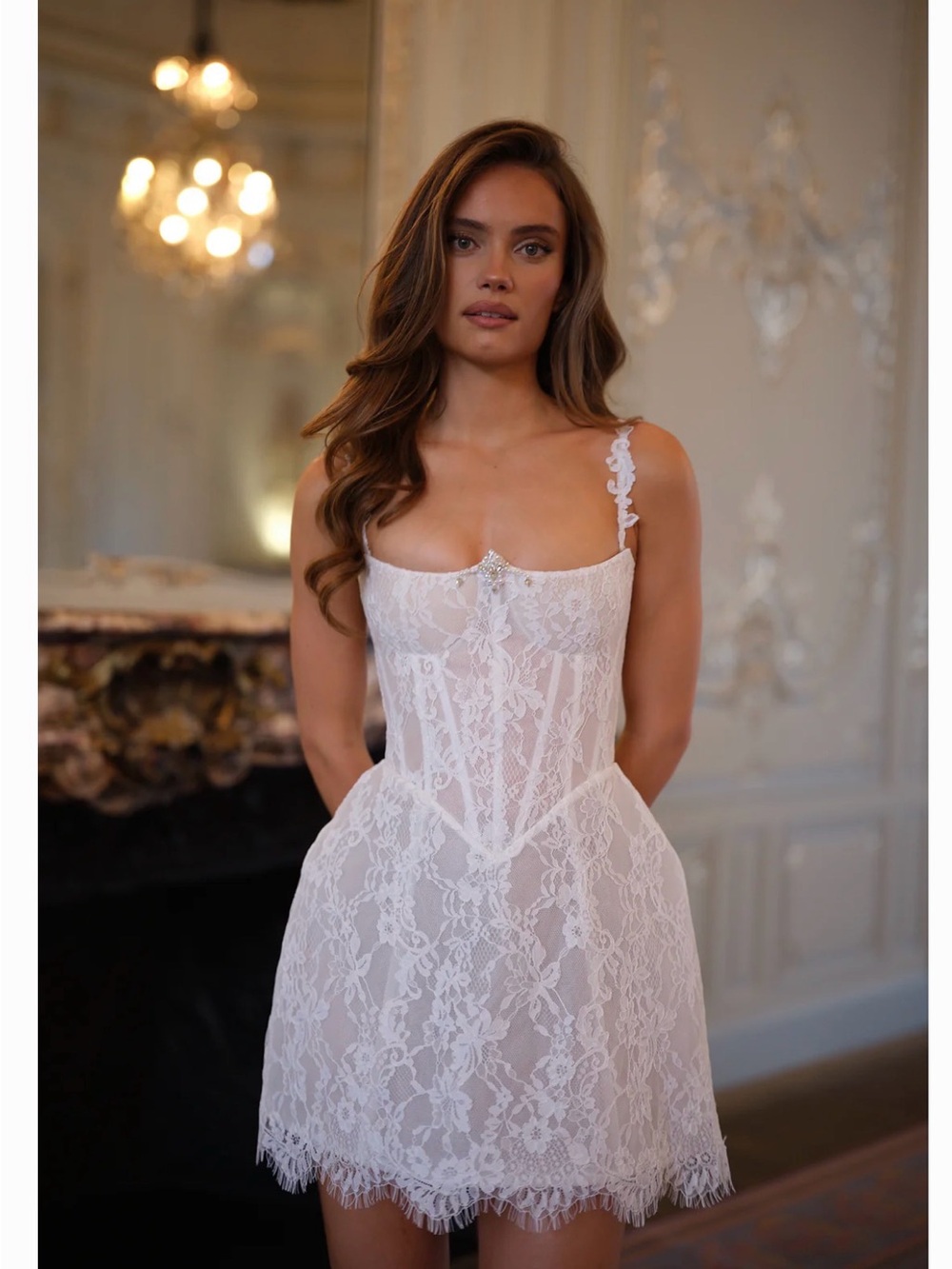 Rosie Etienne- Darcy - No straps (UK10,US6) Delicate White Lace Corset Chemise